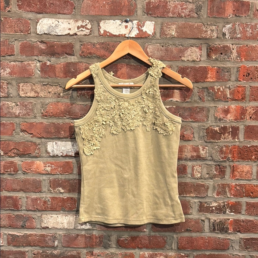 NWT Caroline Constas Lace-Trimmed Sage Tan Top
